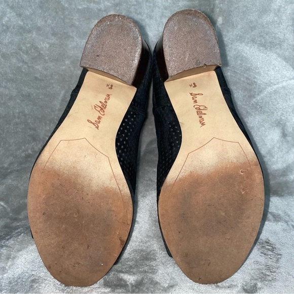 Sam Edelman Easton Black Suede Peep Toe Booties Chunky Heel Size 8.5 - Picture 8 of 12